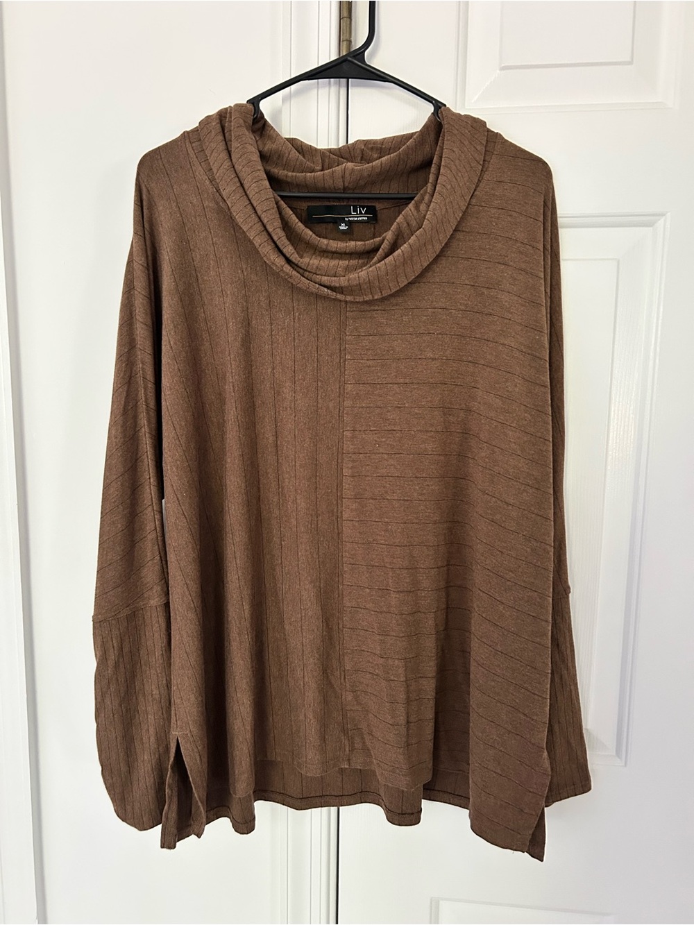 Liv Women's Brown Cowl Neck Long Sleeve Top